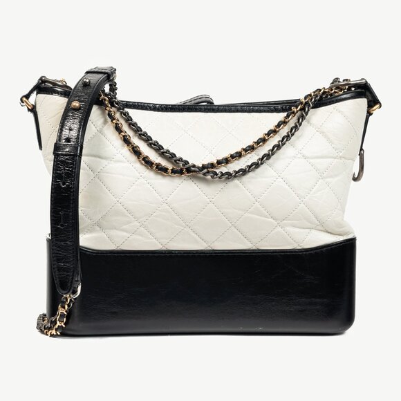 Chanel Medium Gabrielle Hobo White & Black Aged Calfskin Quilted-Leather Bag - Picture 1 of 14